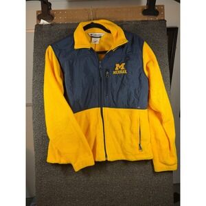 Columbia Fleece Jacket Womens Medium Yellow Michigan Wolverines Full Zip Navy